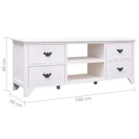 Meuble TV en bois de paulownia massif Blanc antique 108 x 30 x 40 cm