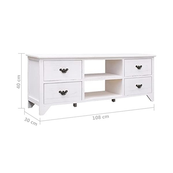 Meuble TV en bois de paulownia massif Blanc antique 108 x 30 x 40 cm