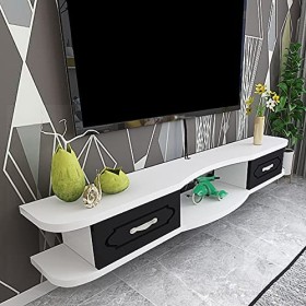 CENAP Meuble TV Flottant, Meuble TV Mural avec 2 tiroirs, pour décodeur, télécommande, projecteur, Console de jeu/noir/140 cm