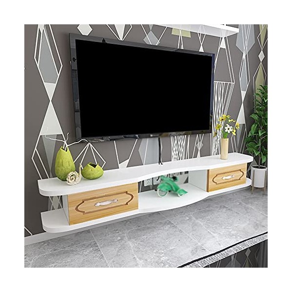 CENAP Meuble TV Flottant, Meuble TV Mural avec 2 tiroirs, pour décodeur, télécommande, projecteur, Console de jeu/noir/140 cm