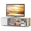 COSTWAY Meuble Télé pour TV 55" avec 3 Etagères 1 Placard avec Porte, Banc TV pour Salon Chambre Bureau, 150x39x42cm