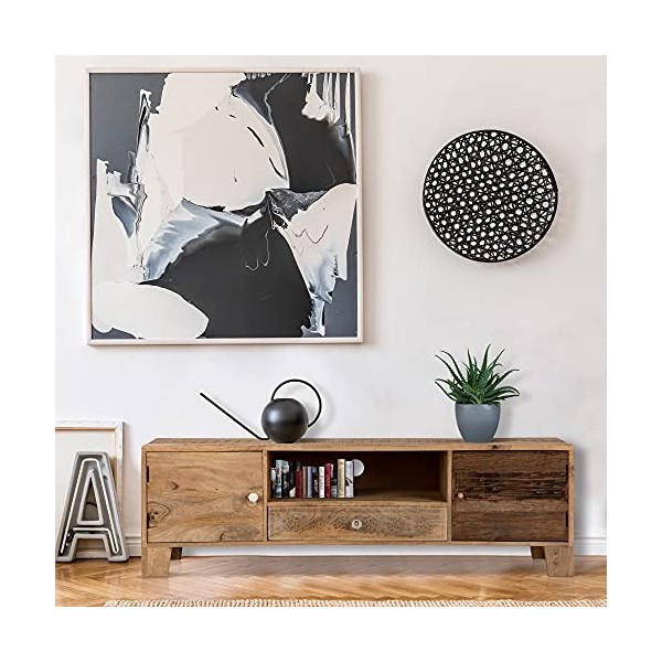 WOMO-DESIGN Meuble Bas TV, 150 x 45 x 40 cm, avec 1 Tiroir 2 Éléments de Meuble 1 Étagère, en Bois de Manguier Massif et MDF,