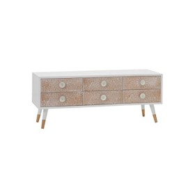 Tousmesmeubles Meuble TV 6 tiroirs Bois Massif/Blanc - Florette - L 120 x l 40 x H 50 cm - Neuf