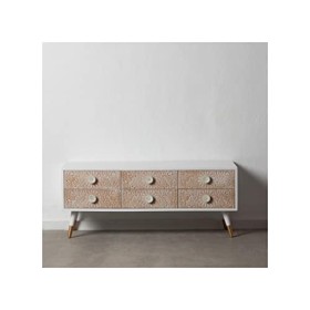 Tousmesmeubles Meuble TV 6 tiroirs Bois Massif/Blanc - Florette - L 120 x l 40 x H 50 cm - Neuf