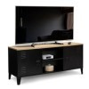 IDMarket - Meuble TV Ester 2 Portes métal Noir et Plateau Bois Design Industriel 113 cm