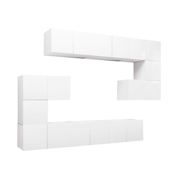 Ensemble de Meuble TV 10 pcs Blanc Aggloméré - Meuble télé, Meuble TV Industriel, Meuble Chambre, Convient pour Salon ou Cham