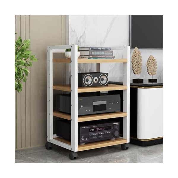 HOFSSI Armoire de Rangement multimédia AV à 4 Niveaux, Armoire multimédia Audio-vidéo Ouverte réglable en Bois for la Maison/