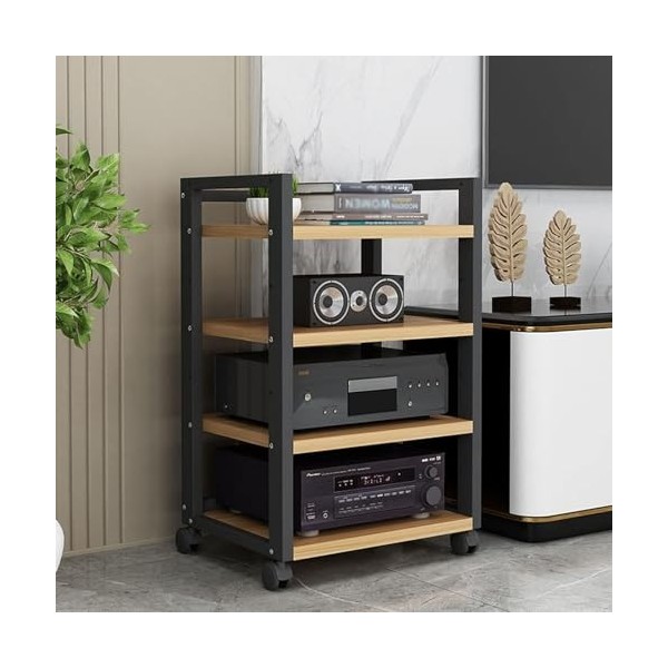 HOFSSI Armoire de Rangement multimédia AV à 4 Niveaux, Armoire multimédia Audio-vidéo Ouverte réglable en Bois for la Maison/