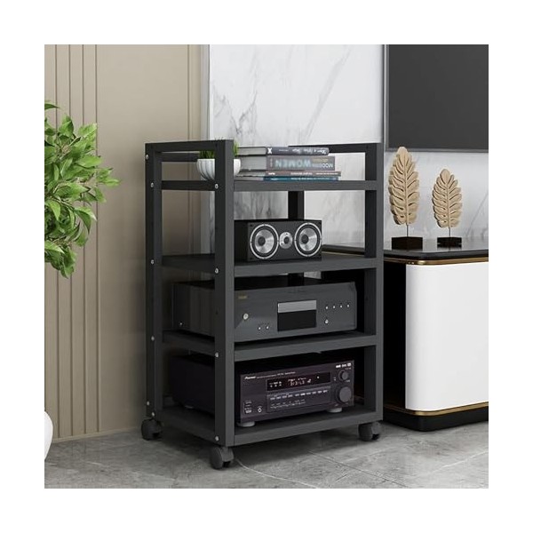 HOFSSI Armoire de Rangement multimédia AV à 4 Niveaux, Armoire multimédia Audio-vidéo Ouverte réglable en Bois for la Maison/