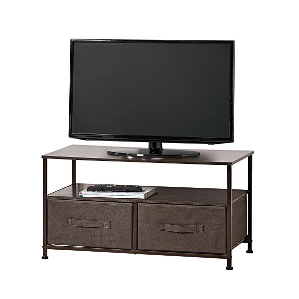mDesign meuble TV avec boites de rangement – table TV étroite avec surface de rangement et 2 corbeilles – meuble télé moderne