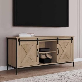IDMarket - Meuble TV 2 Portes Grange coulissantes Quebec Design Industriel 113 cm