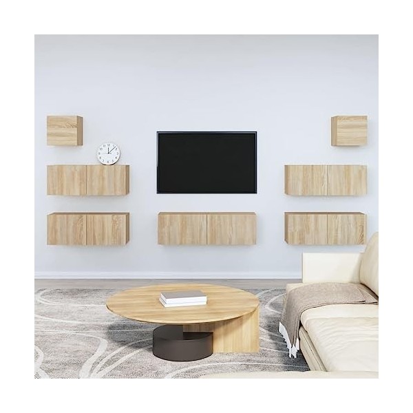 ARKEM Ensemble de Meubles TV 7 pcs Chêne Sonoma Bois dingénierie,Meuble TV,Table Basse Salon Meuble TV,Table Basse LED Coule