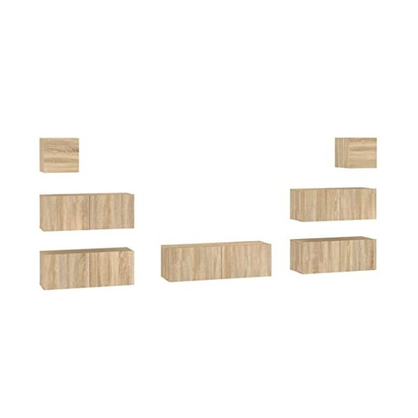 ARKEM Ensemble de Meubles TV 7 pcs Chêne Sonoma Bois dingénierie,Meuble TV,Table Basse Salon Meuble TV,Table Basse LED Coule