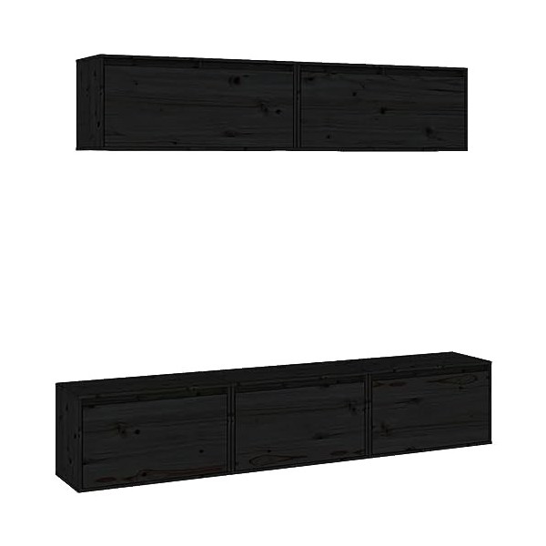 GuyAna Meubles TV 5 pcs Noir Bois Massif de pin,Meuble TV,Table TV,Ensemble Meuble TV