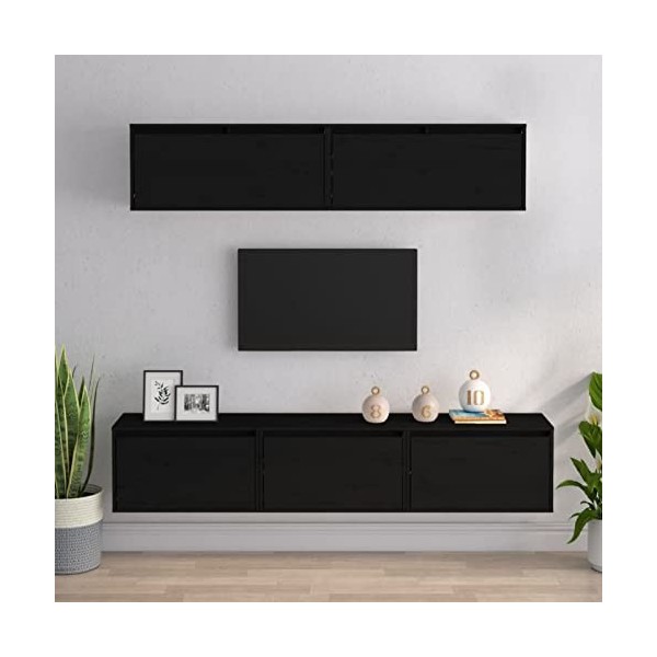 LAPOOH Meubles TV 5 pcs Noir Bois Massif de pin,Meuble TV,Table TV,Ensemble Meuble TV