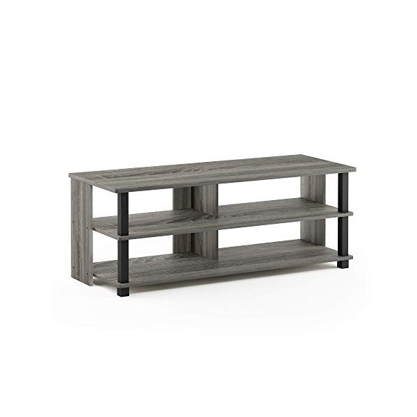 Furinno Sully Meuble Télé à 3 Niveaux pour Téléviseur Jusquà 50, Chêne Français Gris/Noir, Bois dense, One Size