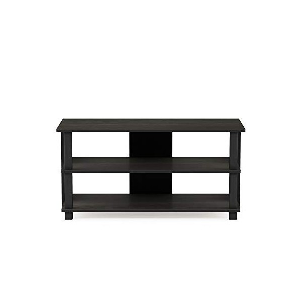 Furinno Sully Meuble Télé à 3 Niveaux pour Téléviseur Jusquà 50, Chêne Français Gris/Noir, Bois dense, One Size