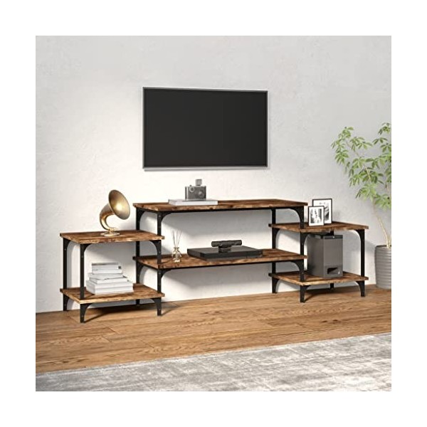 Higsose Meuble TV Design Élégant Chêne Fumé 157x35x52 cm Bois dingénierie Meuble de Multimédia avec Pieds Réglables Meuble d