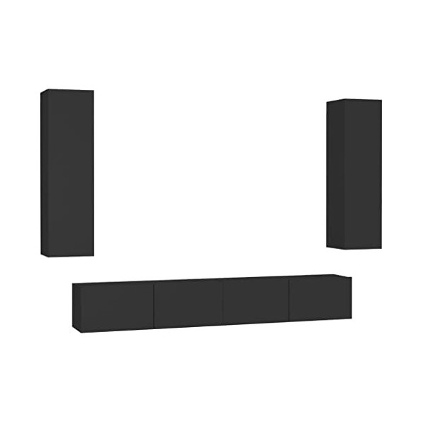 lvssiao Meuble TV pour salon avec 4 pièces en contreplaqué noir très résistant pour chambre à coucher salon