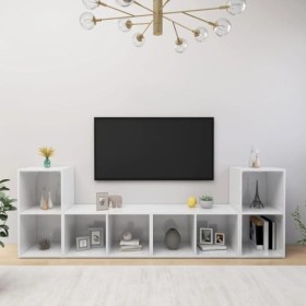 DCRAF Home Hardware Businese Lot de 4 meubles TV en bois Blanc brillant 72 x 35 x 36,5 cm
