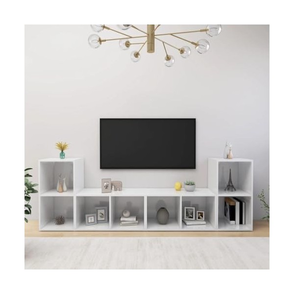 DCRAF Home Hardware Businese Lot de 4 meubles TV en bois Blanc brillant 72 x 35 x 36,5 cm
