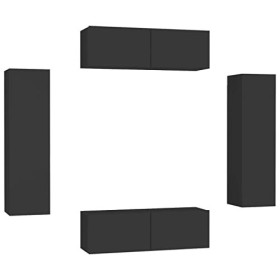 lvssiao Meuble TV pour salon avec 4 pièces en aggloméré Noir très résistant Module TV pour chambre à coucher salon