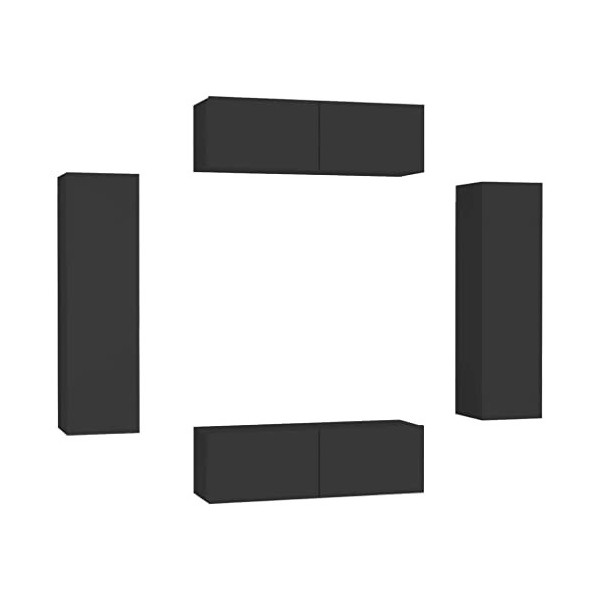 lvssiao Meuble TV pour salon avec 4 pièces en aggloméré Noir très résistant Module TV pour chambre à coucher salon