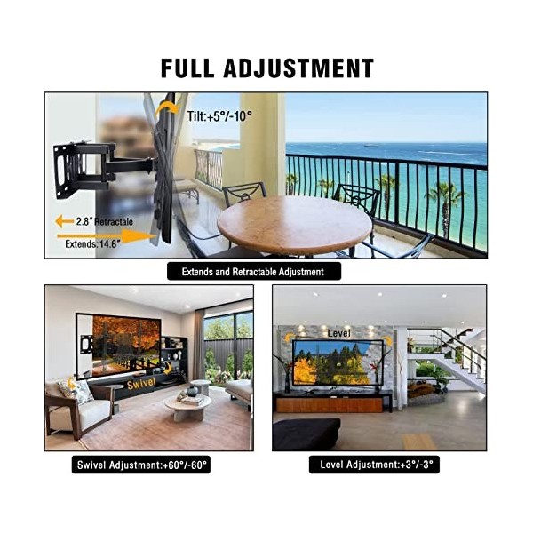 Support Mural TV, FORGING Mount Orientable et Inclinable Mural Support TV pour écrans 37-75 Pouces LED LCD, Max. VESA 600x400