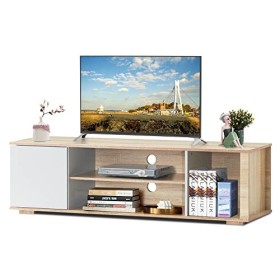 KOMFOTTEU Étagère TV avec 2 étagères Ouvertes, Trou de Gestion des câbles et Compartiment de Rangement, étagère TV pour TV 55