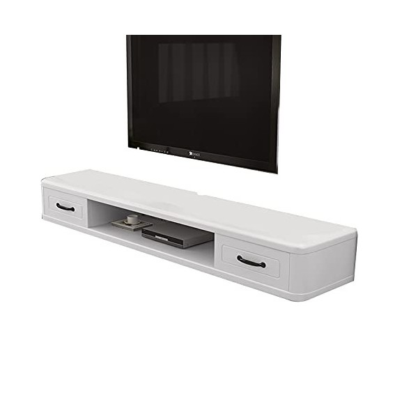 Console multimédia Murale, étagère Flottante pour Meuble TV, Meuble TV en Bois avec 2 tiroirs, étagère Audio vidéo Blanc 120/