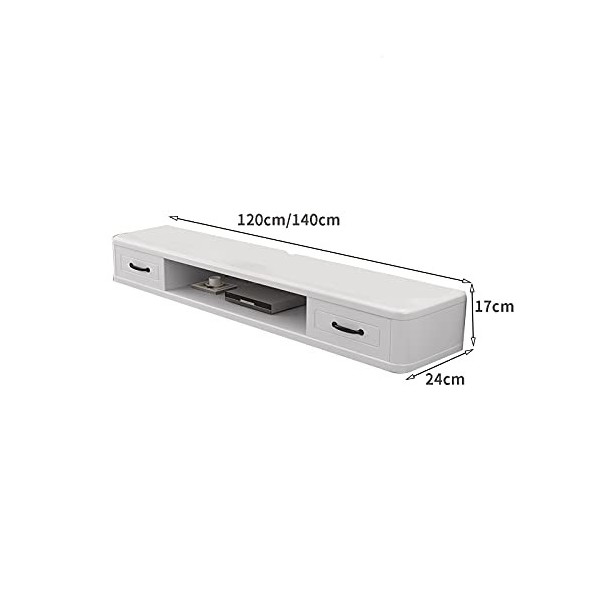 Console multimédia Murale, étagère Flottante pour Meuble TV, Meuble TV en Bois avec 2 tiroirs, étagère Audio vidéo Blanc 120/