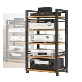 Support Multimédia À 5 Niveaux, Armoire De Composants Audio/vidéo, Tour Audio Stéréo Avec Support En Bois Réglable En Hauteur