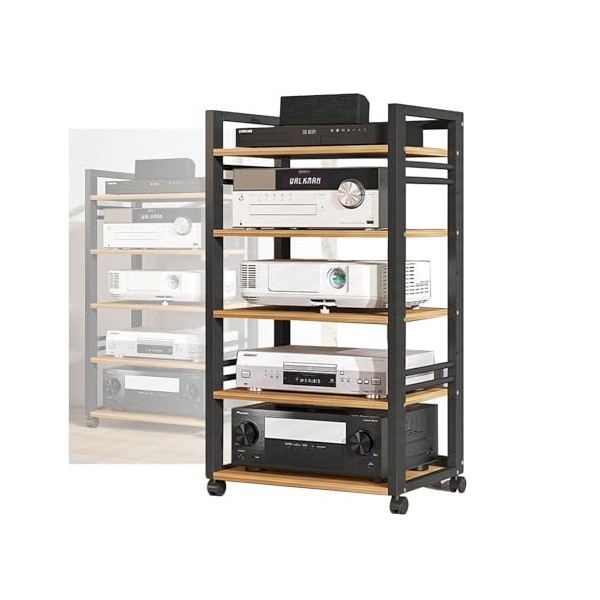 Support Multimédia À 5 Niveaux, Armoire De Composants Audio/vidéo, Tour Audio Stéréo Avec Support En Bois Réglable En Hauteur