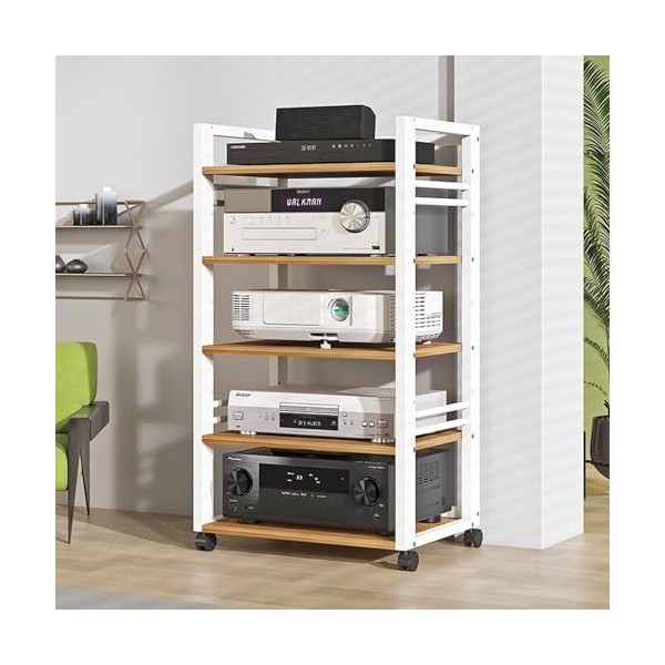 Support Multimédia À 5 Niveaux, Armoire De Composants Audio/vidéo, Tour Audio Stéréo Avec Support En Bois Réglable En Hauteur