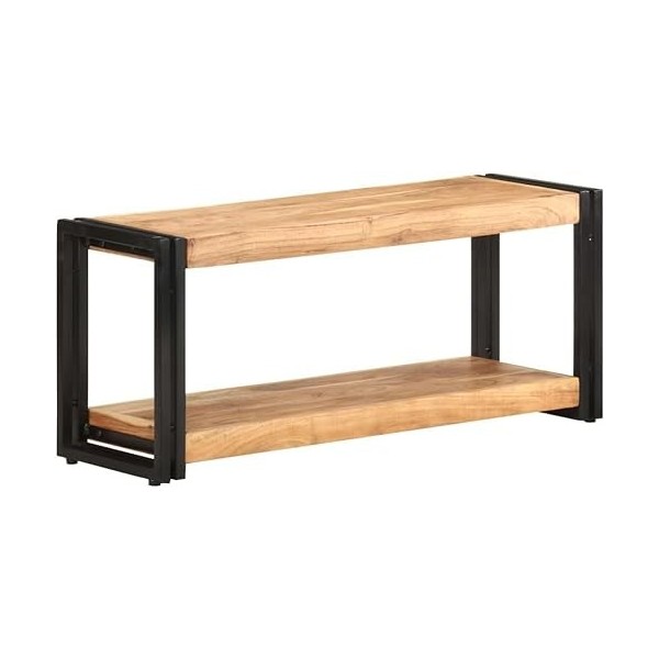 Suuim Meuble TV en Bois avec Cadre en métal, Centre de Divertissement en Bois dacacia Massif, Console TV, Meuble multimédia 