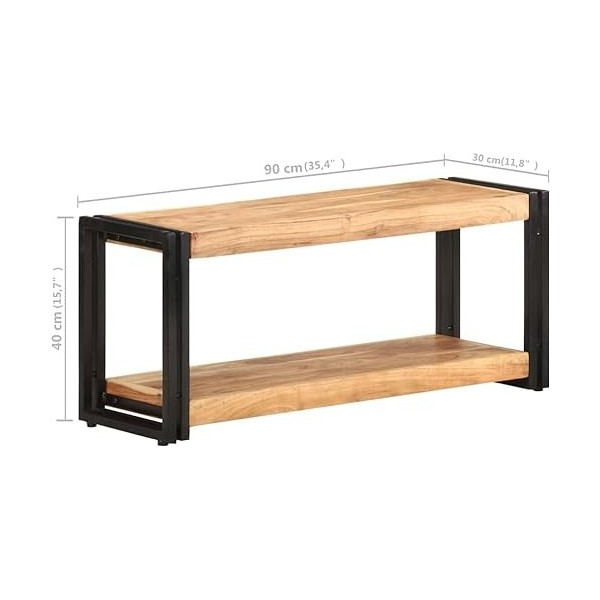 Suuim Meuble TV en Bois avec Cadre en métal, Centre de Divertissement en Bois dacacia Massif, Console TV, Meuble multimédia 