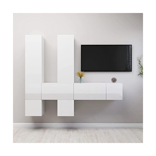 Meuble TV, Meuble TV Suspendu, Meuble TV Blanc, Meuble TV Industriel, Meubles de Salon, Salon, Chambre, Cadre en Acier, vidaX