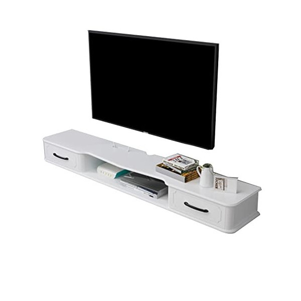 EsEntL Meuble TV Mural Meuble TV Flottant en MDF avec Trou de Câble, Centre de Divertissement Flottant avec 2 Tiroirs, Étagèr