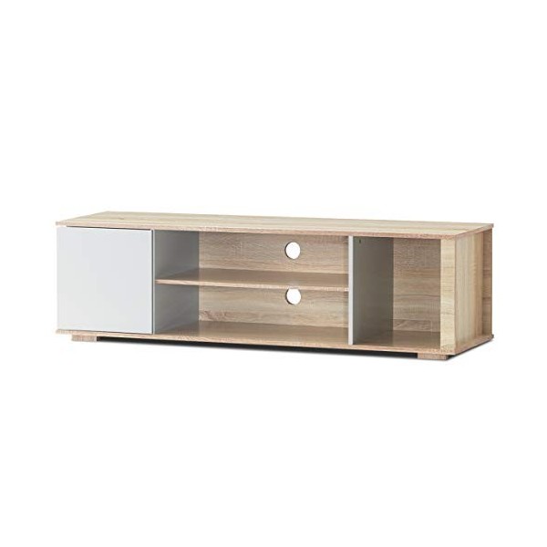 Giantex Meuble TV avec 3 étagères ouvertes en bois, support pour TV moderne avec portes, idéal pour bureau, salon, chambre, s