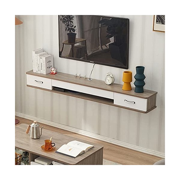 Table TV Meuble TV Mural Console Multimédia Murale, Meuble TV Flottant avec 2 Tiroirs, 100/120/140Cm Salon Chambre Étagères D