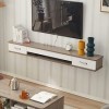 Table TV Meuble TV Mural Console Multimédia Murale, Meuble TV Flottant avec 2 Tiroirs, 100/120/140Cm Salon Chambre Étagères D