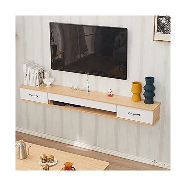 Table TV Meuble TV Mural Console Multimédia Murale, Meuble TV Flottant avec 2 Tiroirs, 100/120/140Cm Salon Chambre Étagères D