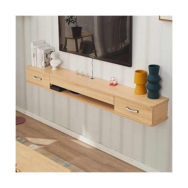 Table TV Meuble TV Mural Console Multimédia Murale, Meuble TV Flottant avec 2 Tiroirs, 100/120/140Cm Salon Chambre Étagères D