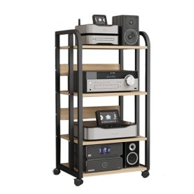 Support Multimédia AV À 4 Niveaux, Cadre Dangle En Bois, Tour De Support Audio Stéréo, Support En Bois À Hauteur Réglable, S