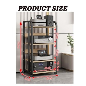 Support Multimédia AV À 4 Niveaux, Cadre Dangle En Bois, Tour De Support Audio Stéréo, Support En Bois À Hauteur Réglable, S