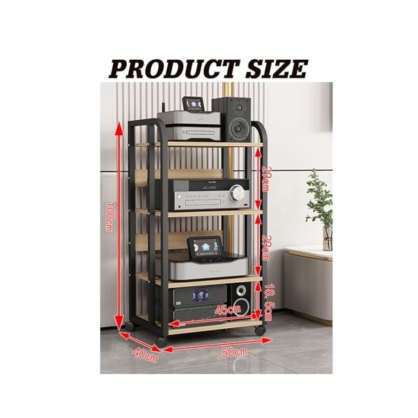 Support Multimédia AV À 4 Niveaux, Cadre Dangle En Bois, Tour De Support Audio Stéréo, Support En Bois À Hauteur Réglable, S