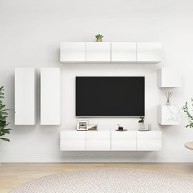 Générique Ensemble de Meuble TV 8 pcs Blanc Brillant Aggloméré,89.6 KG,3079335, Meubles, Meubles TV