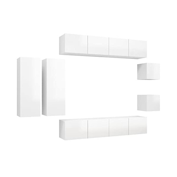 Générique Ensemble de Meuble TV 8 pcs Blanc Brillant Aggloméré,89.6 KG,3079335, Meubles, Meubles TV