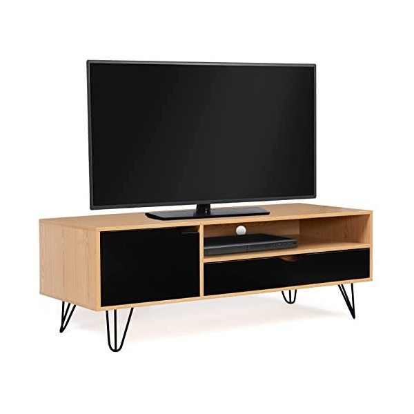 IDMarket - Meuble TV Vintage Noemi 1 Porte 1 tiroir Bois Pied épingle 113 cm