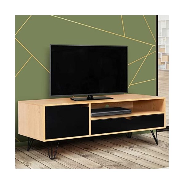 IDMarket - Meuble TV Vintage Noemi 1 Porte 1 tiroir Bois Pied épingle 113 cm